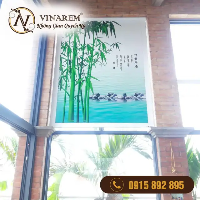 Rèm cuốn cửa sổ in tranh mới – Không gian phòng khách BTK36