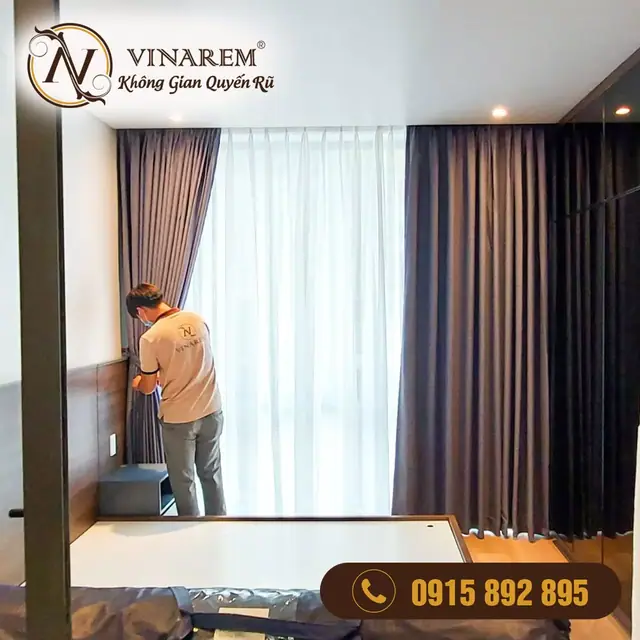 Rèm vải hai lớp cho phòng ngủ căn hộ chung cư cao cấp CCN46
