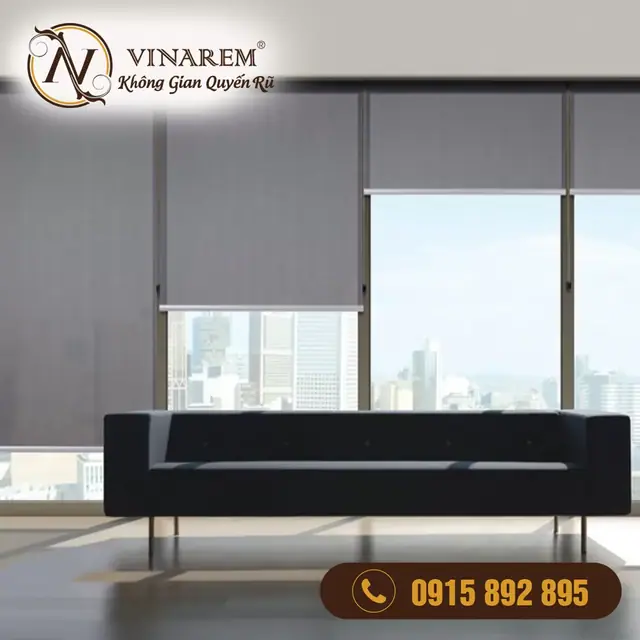 Rèm cuốn cửa sổ màu xám cao cấp – Văn phòng VP05