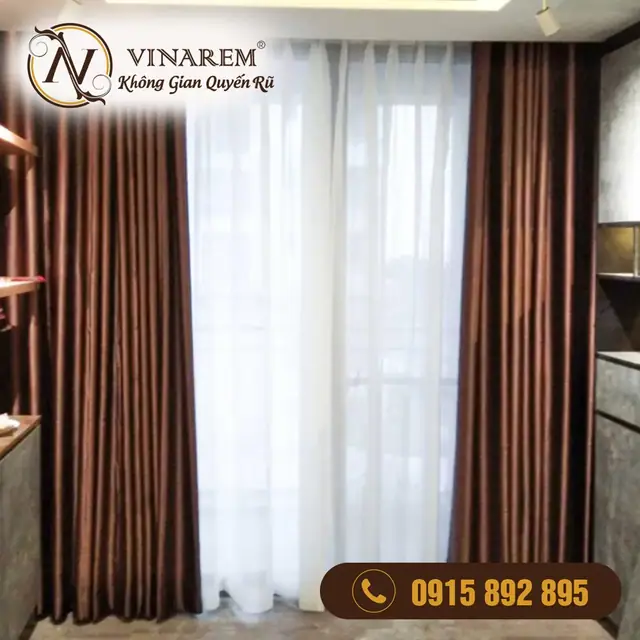 Rèm vải hai lớp cửa sổ phòng khách căn hộ chung cư CCK11
