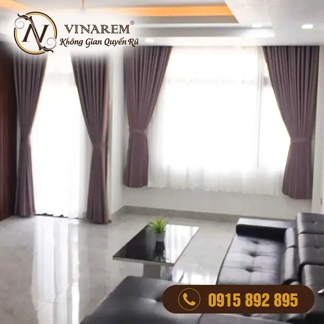 Rèm vải hai lớp màu nâu cho phòng khách BTK29