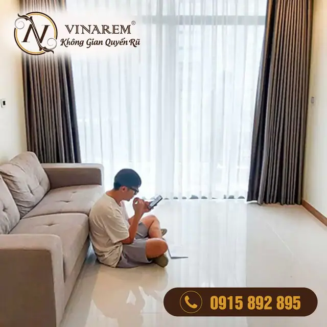 Rèm vải hai lớp màu nâu chống nắng cho phòng khách CCK03