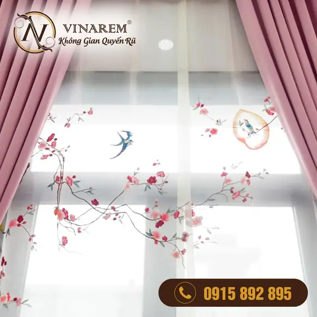 Rèm 2 lớp thêu họa tiết dành cho phòng ngủ bé gái