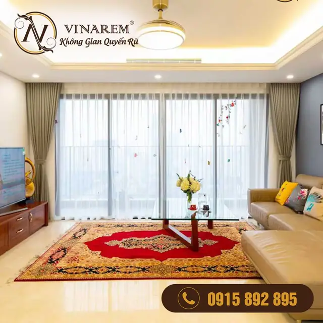 Rèm voan thêu cao cấp dành cho phòng khách chung cư CCK07