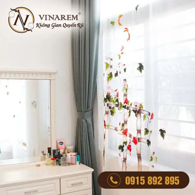Rèm voan thêu tay cao cấp phòng ngủ biệt thự BTN36