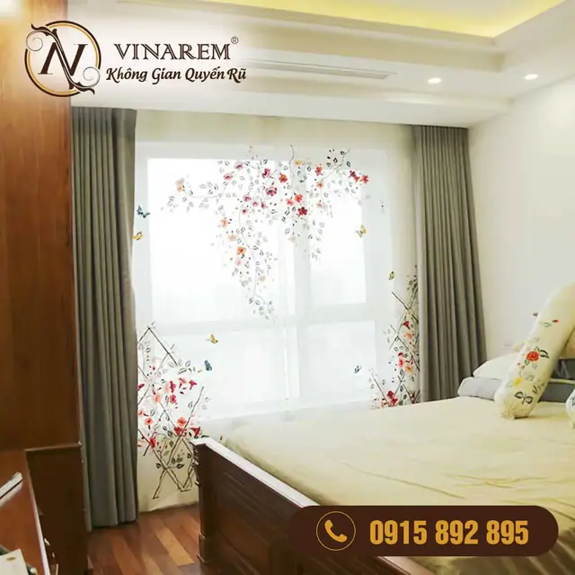 Rèm voan thêu cho phòng ngủ căn hộ chung cư cao cấp CCN45