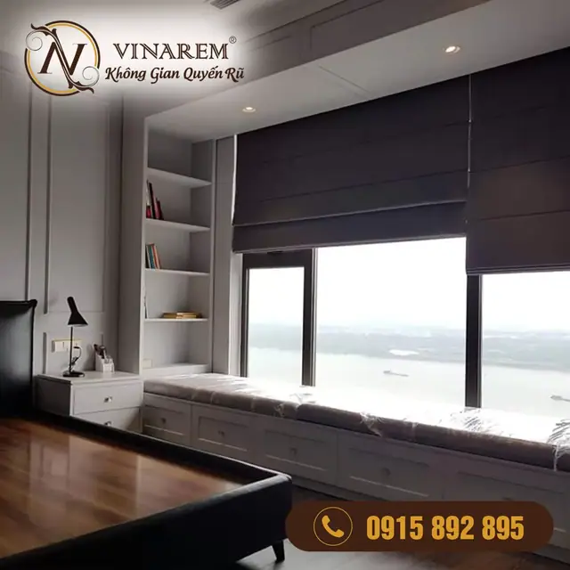 Rèm roman cao cấp màu xám cho phòng ngủ BTN38