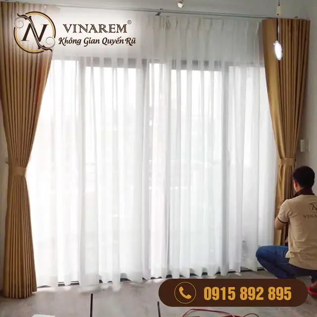 Rèm vải một lớp cho phòng khách căn hộ chung cư CCK05