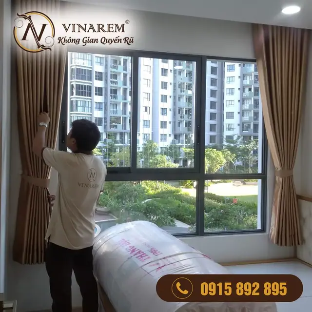 Rèm cửa một lớp vải gấm cho phòng ngủ căn hộ