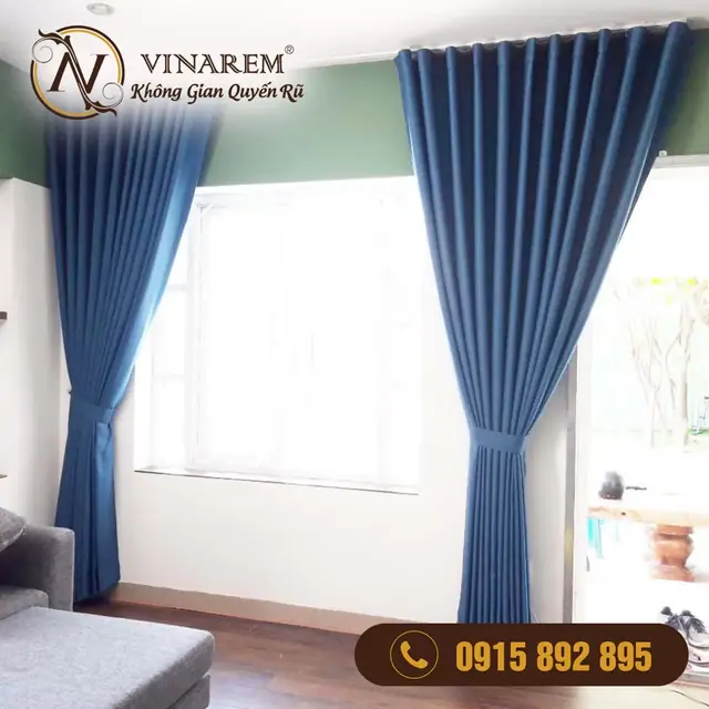 Rèm vải một lớp màu xanh dương chống nắng cản nhiệt cao cấp