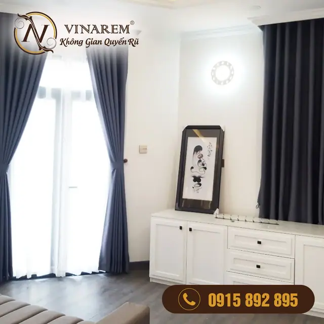 Rèm vải hai lớp màu xám đen cao cấp cho phòng ngủ BTN23