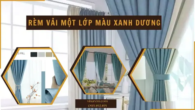 Rèm vải một lớp màu xanh dương của Vinarem