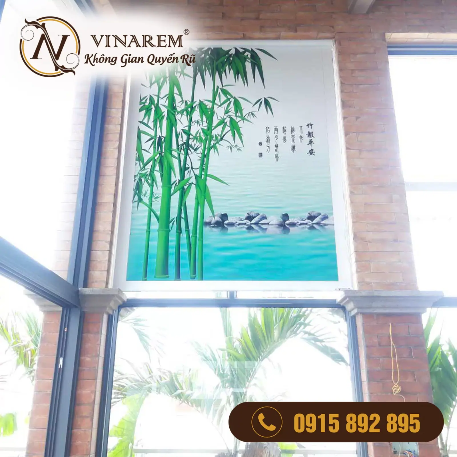 Rèm cuốn cửa sổ in tranh mới – Không gian phòng khách BTK36