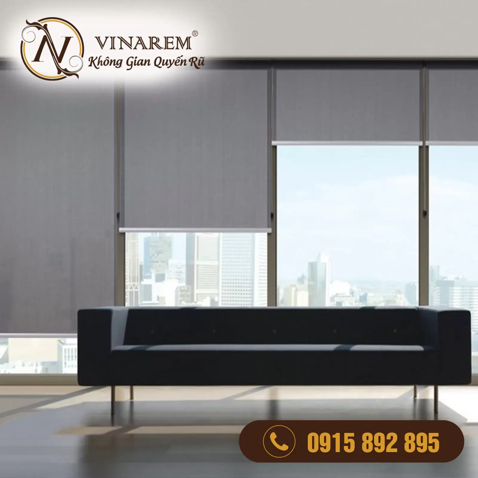 Rèm cuốn cửa sổ màu xám cao cấp – Văn phòng VP05
