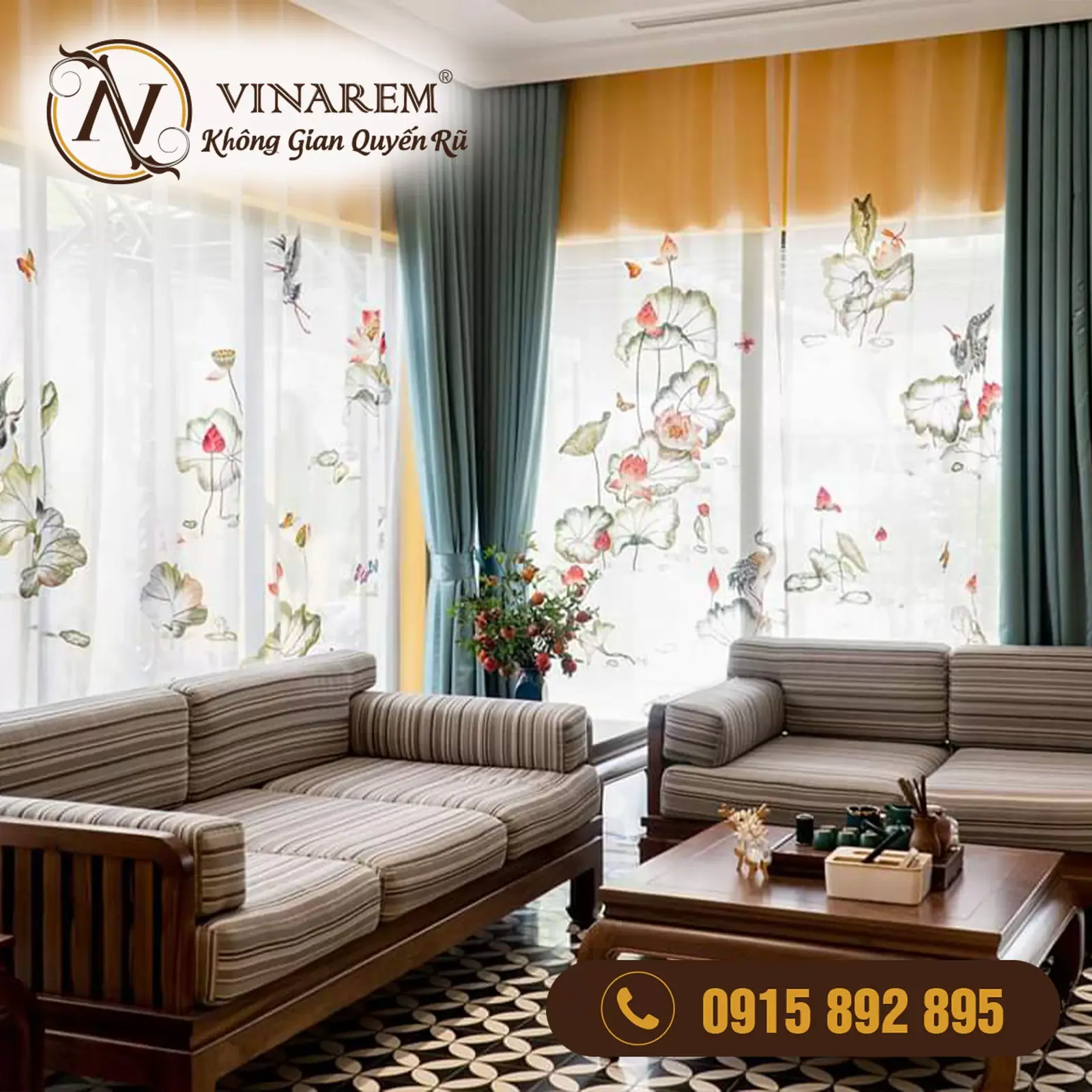 Rèm thêu 2 lớp cao cấp dành cho phòng khách BTK25