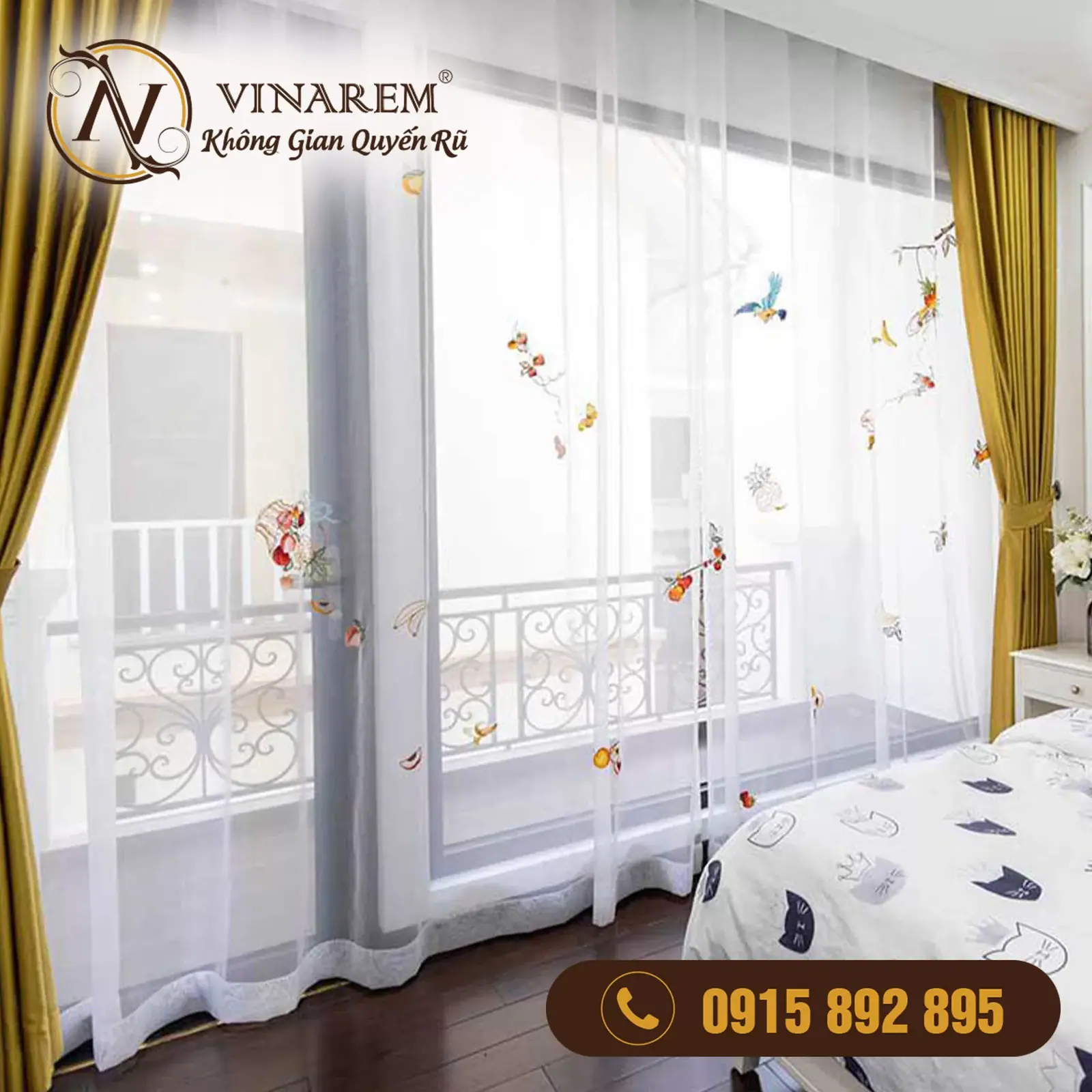 Rèm thêu cho không gian phòng ngủ quyến rũ BTN17