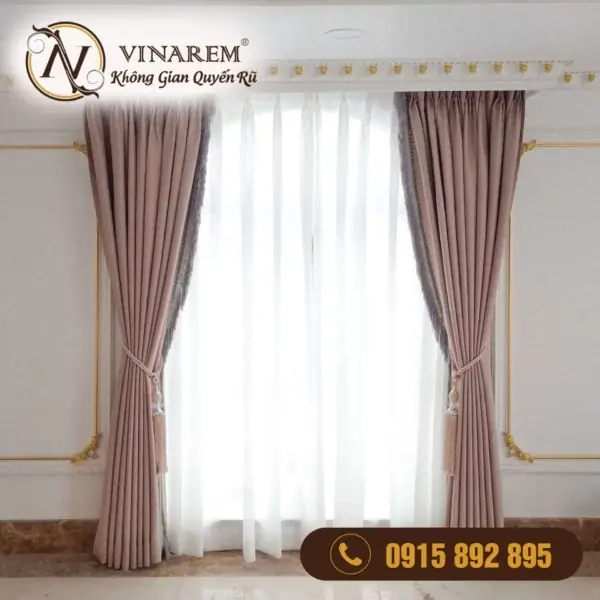 Rèm vải hai lớp màu nâu cổ điển cho phòng khách BTK29