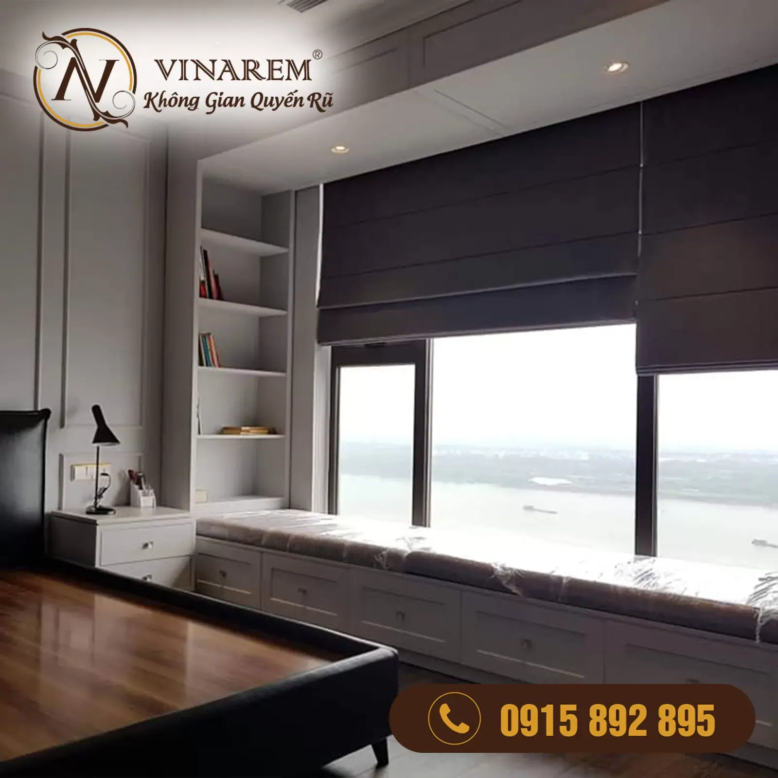 Rèm roman cao cấp màu xám cho phòng ngủ BTN38