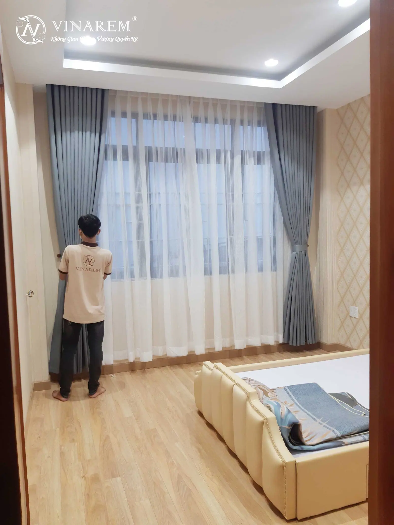 rem vai 2 lop xanh da troi phong ngu biet thu.2