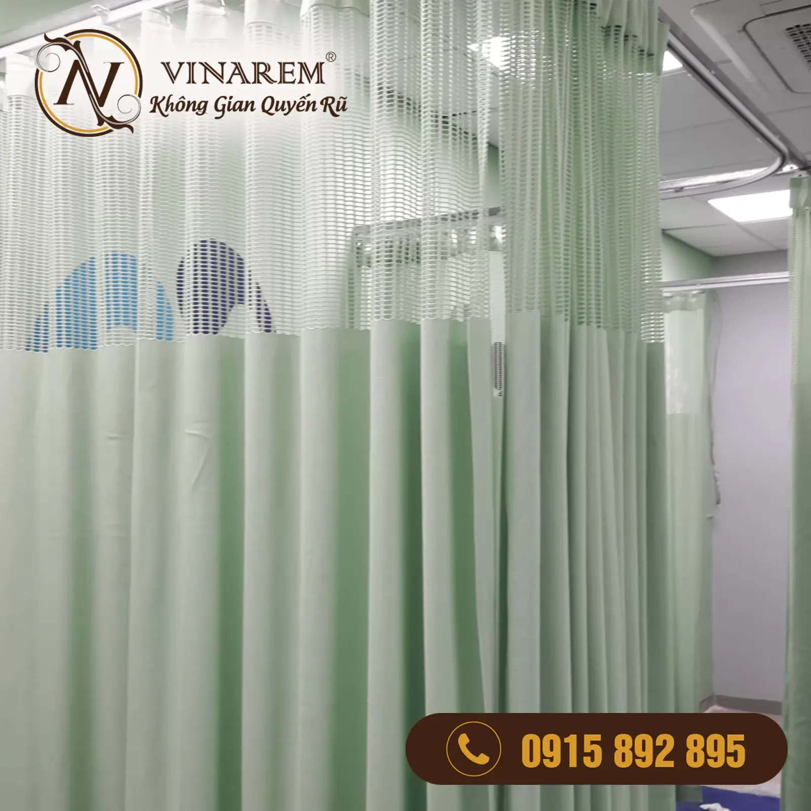 Rèm ngăn y tế kháng khuẩn màu xanh lá cho không gian bệnh viện BV06 – BV Quốc tế Hạnh Phúc, Bình Dương