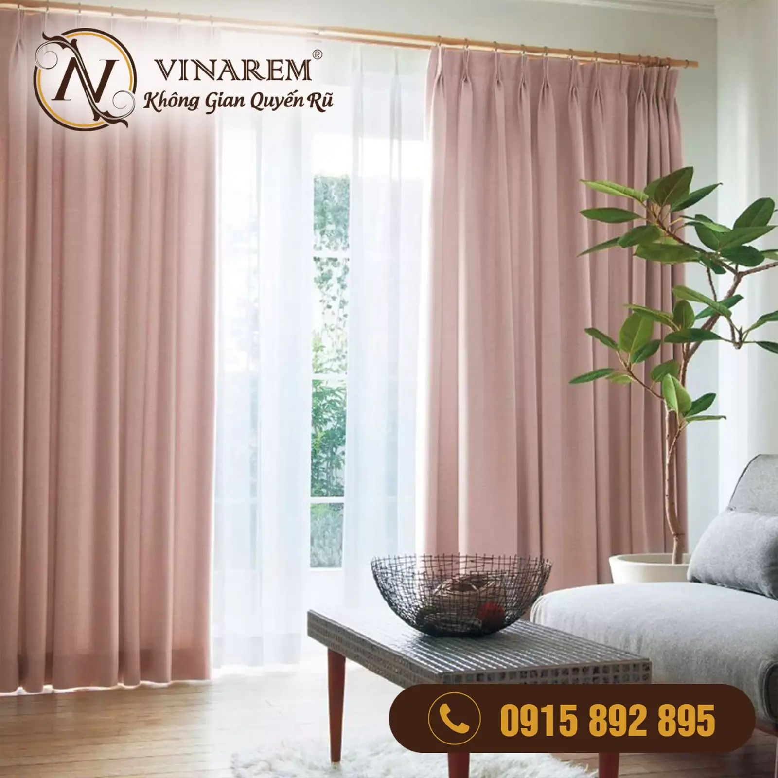 Rèm vải 2 lớp màu nâu đất dành cho phòng ngủ bé gái CCN33
