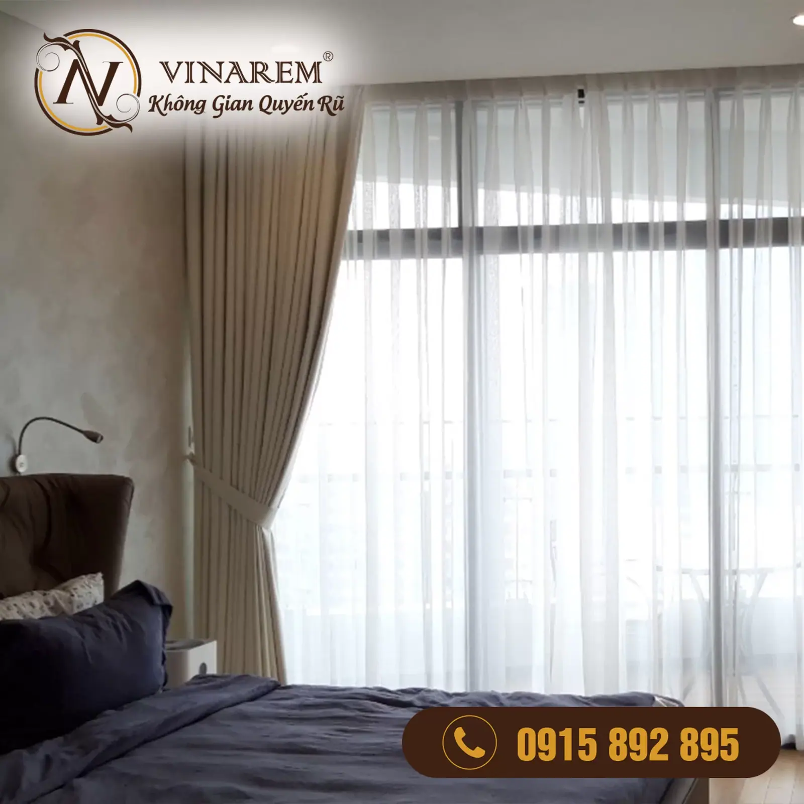 Rèm vải 2 lớp dành cho không gian phòng ngủ chung cư CCN49