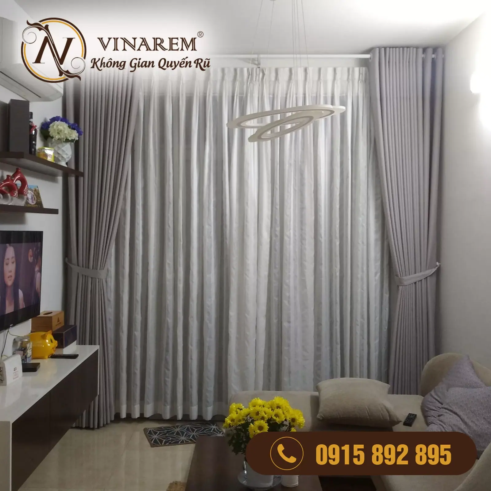 Rèm vải 2 lớp dành cho phòng khách căn hộ chung cư CCK12