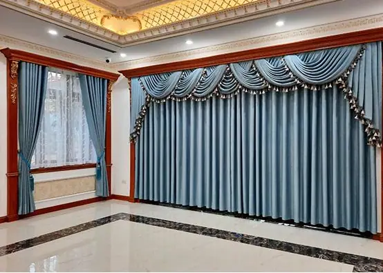 Rèm cửa phong cách tân cổ điện màu xanh nước biển