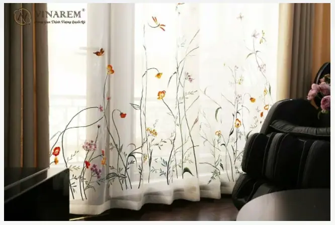 Rèm vải kết hợp hoa văn tùy ý
