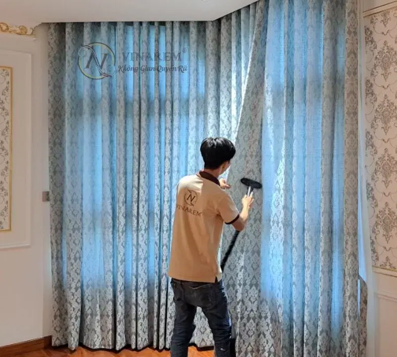 Rèm vải một lớp màu xanh dương