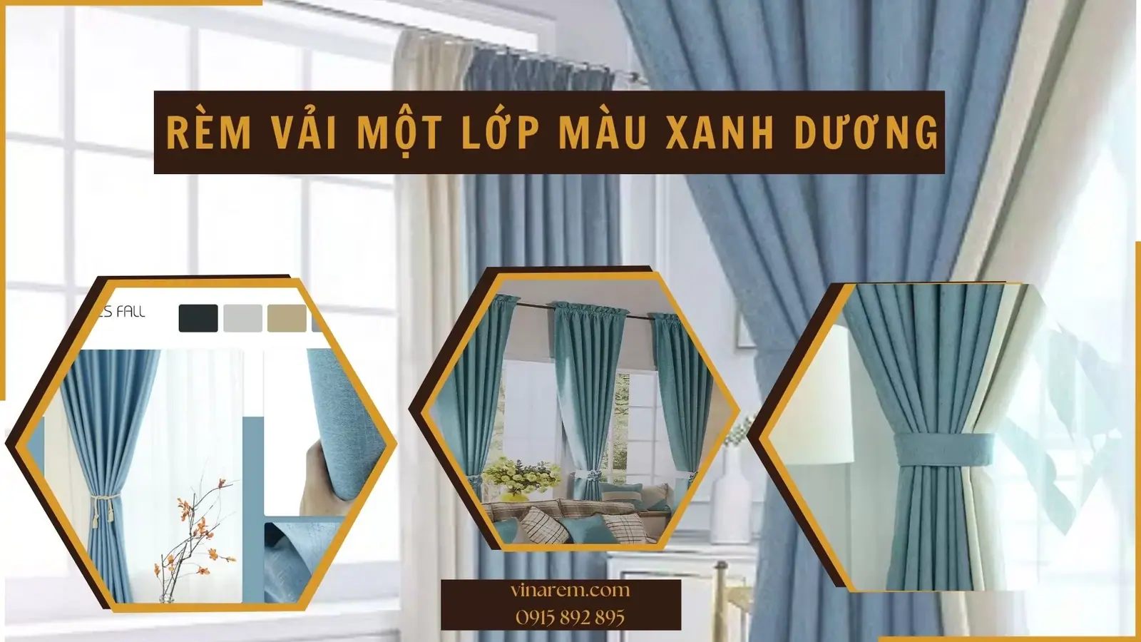 Rèm vải một lớp màu xanh dương của Vinarem